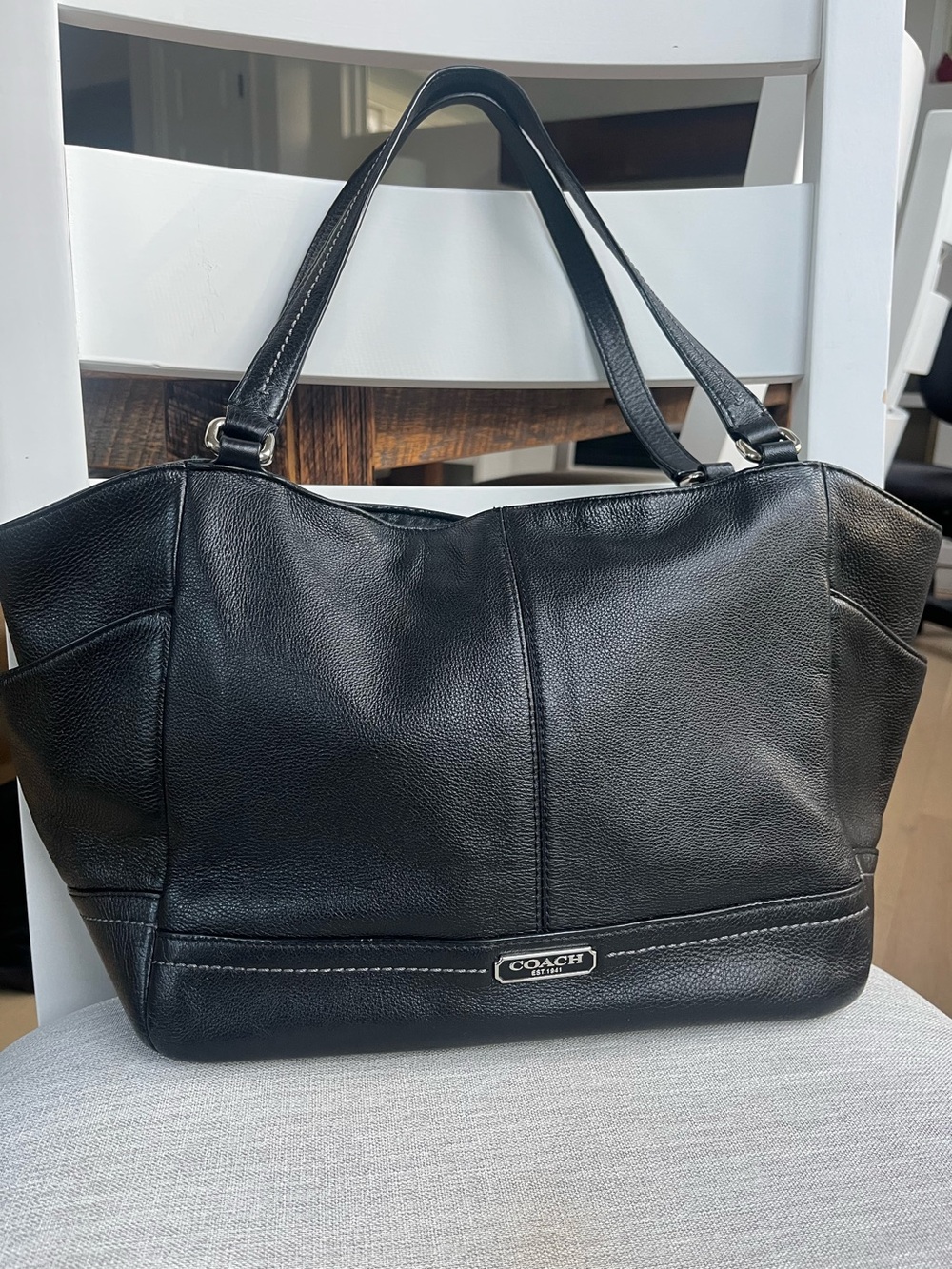 2013 Coach Park Leather Carrie Tote F23284 Black Pebbled Leather